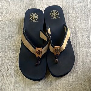 Tory Burch navy and Cream Flip Flops